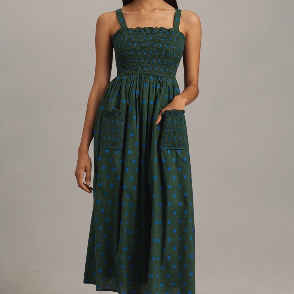 Smocked A Line polka dot dress